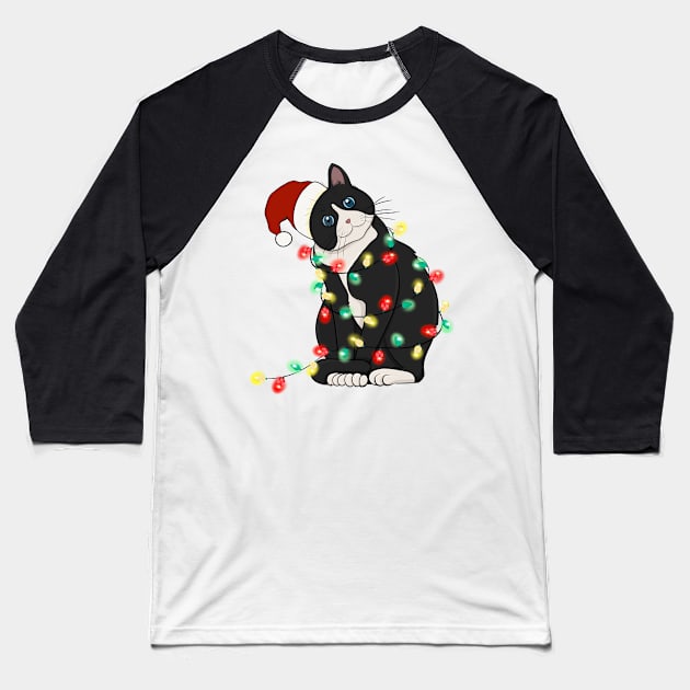 Cat Santa Christmas Lights Baseball T-Shirt by Teewyld